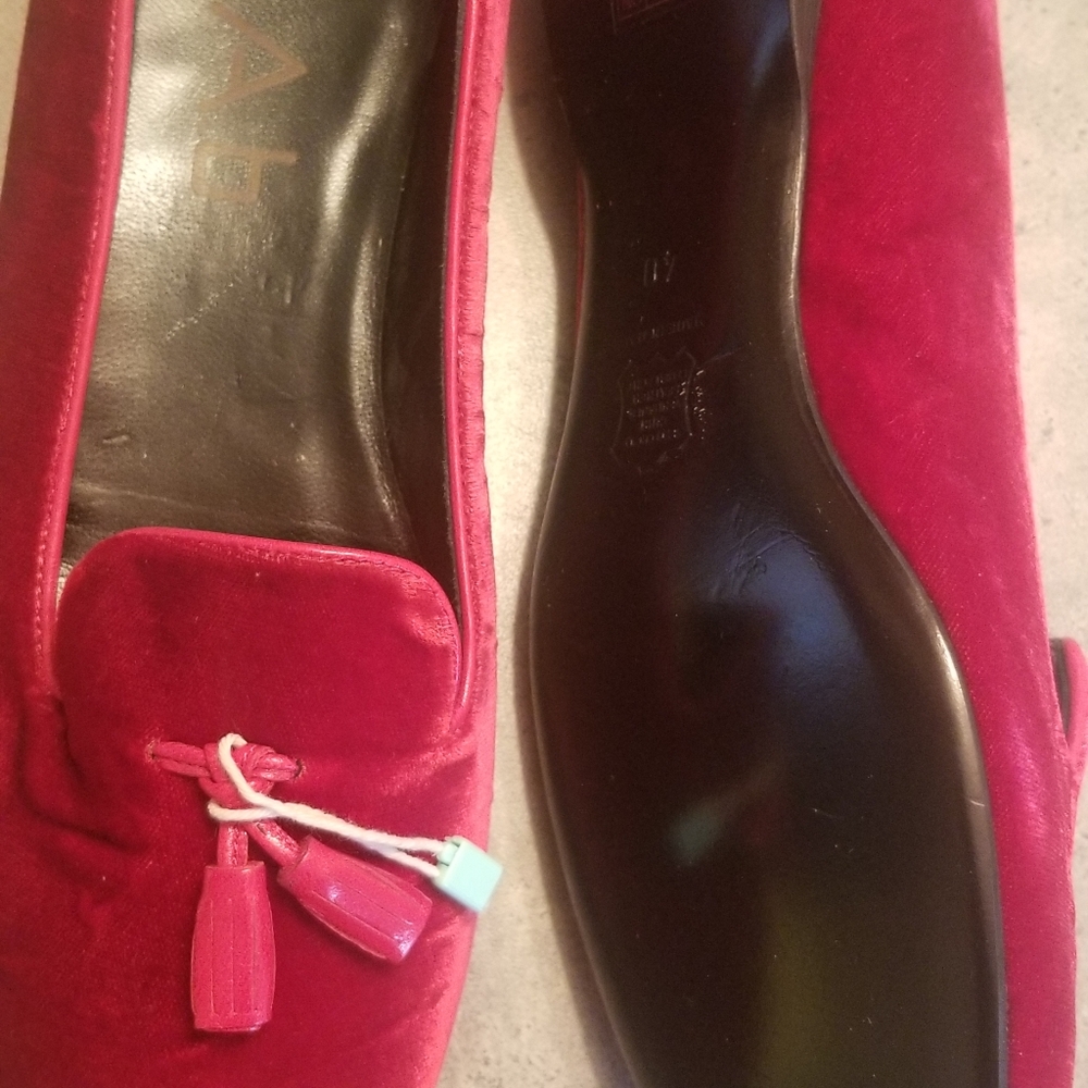 Flats, loafer, red in cold, suede